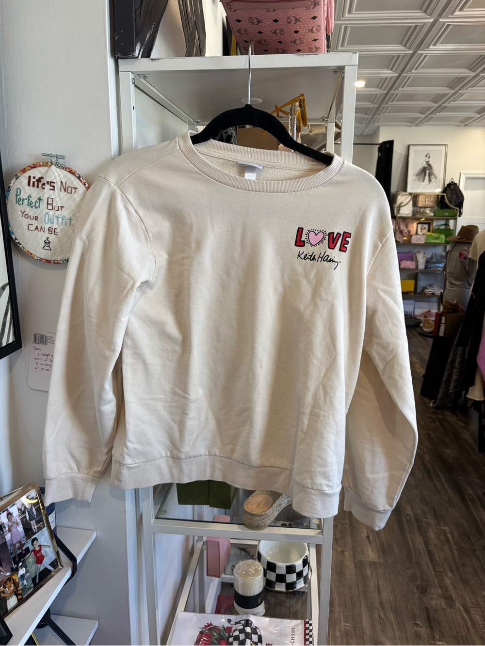 Keith Haring LOVE Embroidered Crewneck Sweatshirt - Cream